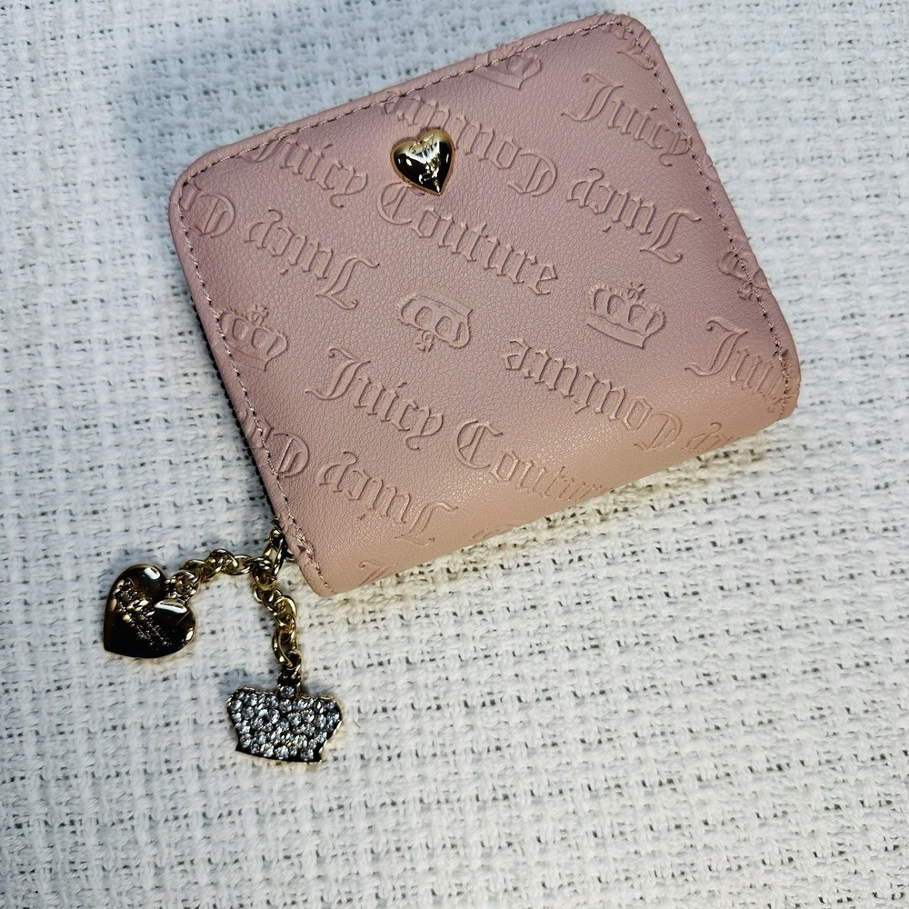 Juicy Couture Pink "Not Your Babe" Small Zip Around Wallet - Logo & Heart Charms